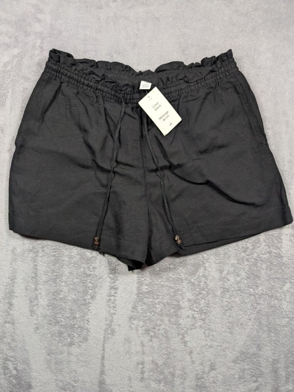 H&M Linen Blend Shorts Womens Size Large Black Elastic Waist Stretch Lightweight